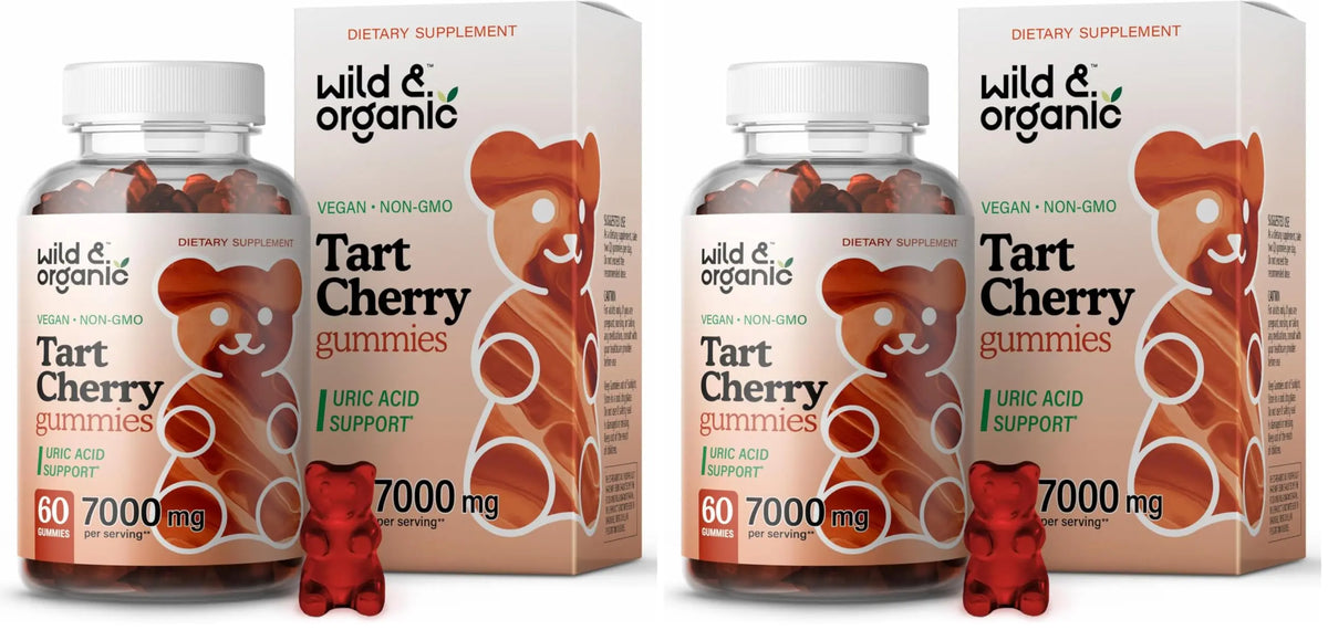 Wild & Organic Tart Cherry Gummies 7000 mg - Tart Cherry Extract for Uric Level Support - 60 Vegan, Non-GMO Chews (Pack of 2) BritishVita | Premium UK Vitamins & Wellness Supplements