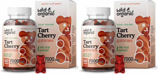 Wild & Organic Tart Cherry Gummies 7000 mg - Tart Cherry Extract for Uric Level Support - 60 Vegan, Non-GMO Chews (Pack of 2) BritishVita | Premium UK Vitamins & Wellness Supplements