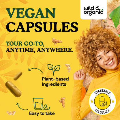 Wild & Organic Turmeric & Ginger Capsules – Mobility & Immune Support, Black Pepper, 120 Count (60 Days) – Vegan, Non-GMO