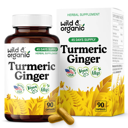 Wild & Organic Turmeric Ginger Capsules – Mobility & Immune Support | Vegan, Non-GMO | 90 Count