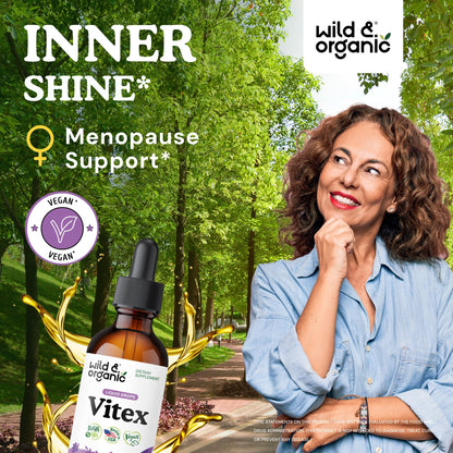 Wild & Organic Vitex Tincture for Perimenopause & Mood Support | Vegan, Alcohol-Free Chasteberry Drops – 2 fl oz