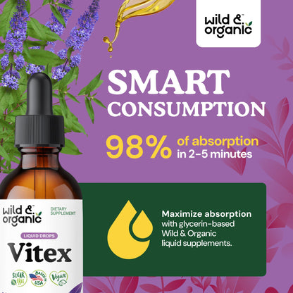 Wild & Organic Vitex Tincture for Perimenopause & Mood Support | Vegan, Alcohol-Free Chasteberry Drops – 2 fl oz