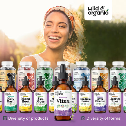 Wild & Organic Vitex Tincture for Perimenopause & Mood Support | Vegan, Alcohol-Free Chasteberry Drops – 2 fl oz