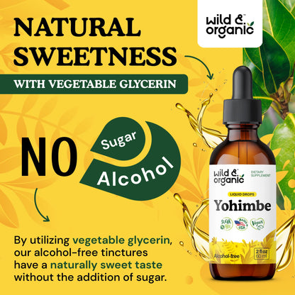 Wild & Organic Yohimbe Drops - 5 mg Yohimbine, Vegan & Alcohol-Free, 2 fl oz