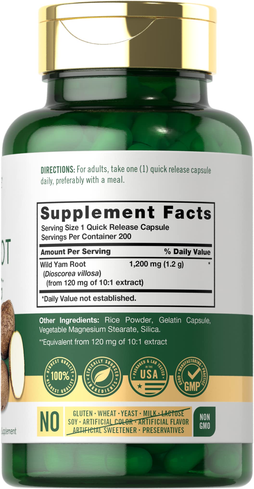 Carlyle Wild Yam Root Capsules – 200 Count | Non-GMO, Gluten Free