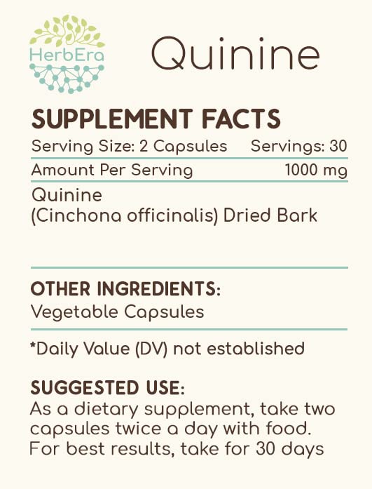 HerbEra Quinine 60 Capsules – 1000 mg Wildcrafted Cinchona Bark