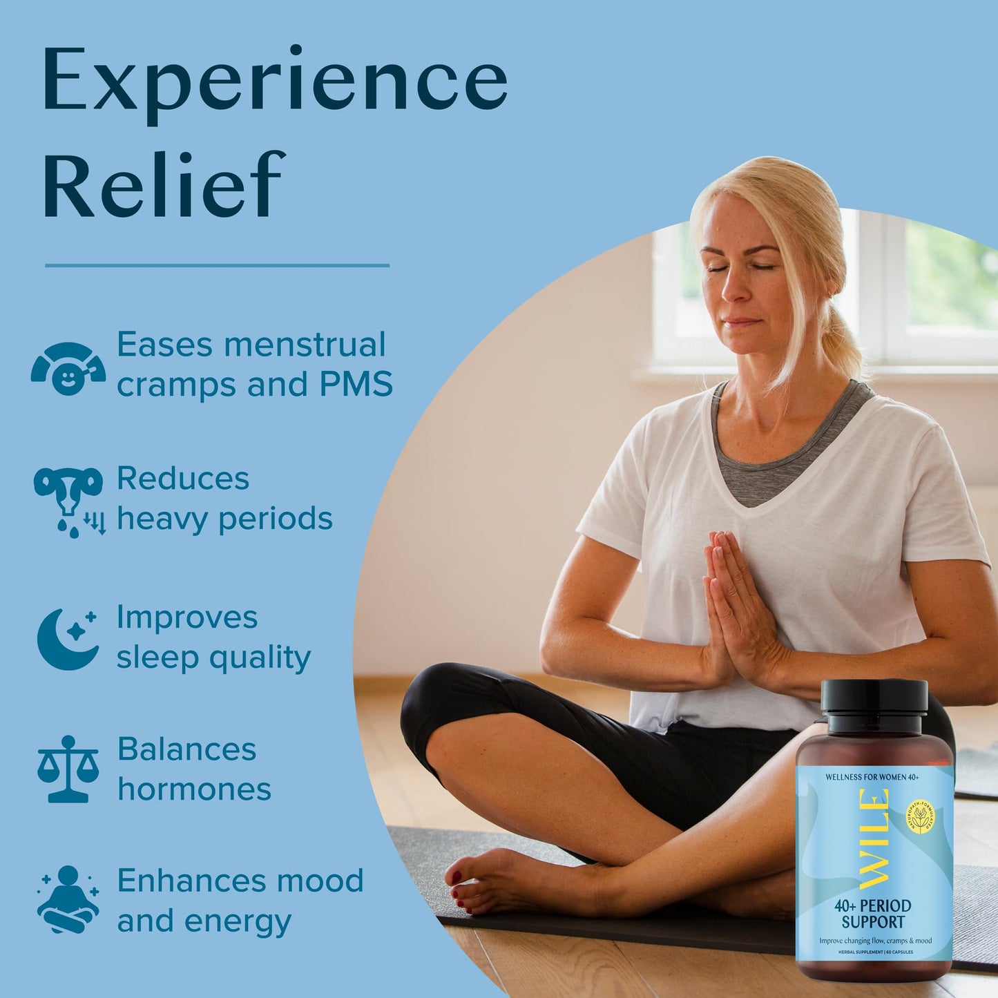 WILE Menopause & Perimenopause Supplements for Women — Hormone Balance, Mood Support, and Menstrual Relief (Vegan, 30 Servings)