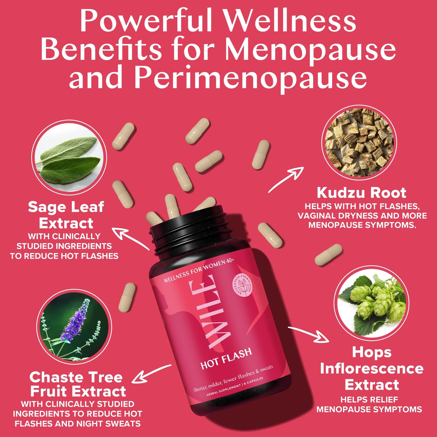 WILE Menopause & Perimenopause Supplements — Hot Flashes, Sleep Support, Kudzu Root