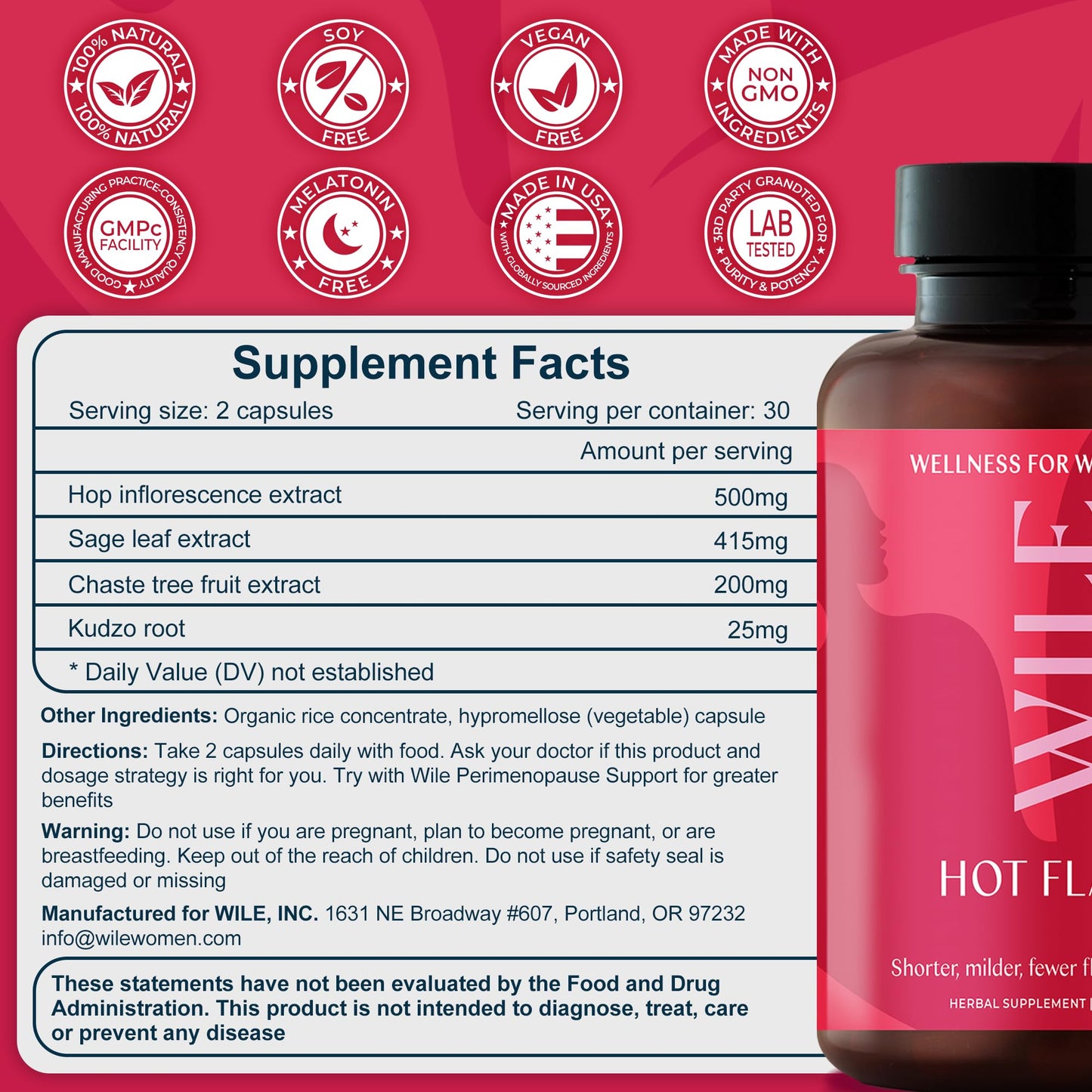 WILE Menopause & Perimenopause Supplements — Hot Flashes, Sleep Support, Kudzu Root