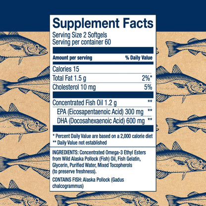 Wiley's Finest Wild Alaskan Fish Oil Peak DHA 900 mg - 120 Softgels