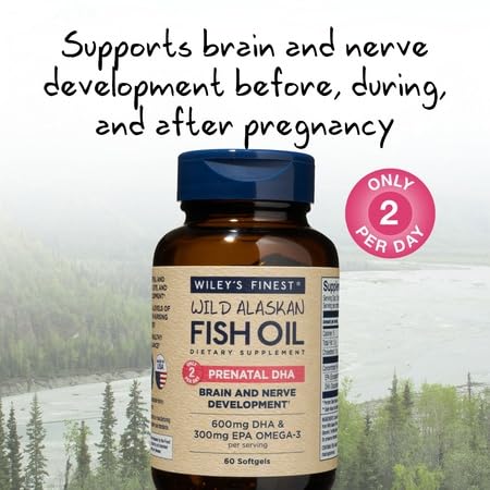 Wiley's Finest Wild Alaskan Fish Oil Prenatal DHA – 900mg EPA & DHA, 60 Softgels (30 Prenatal Servings)