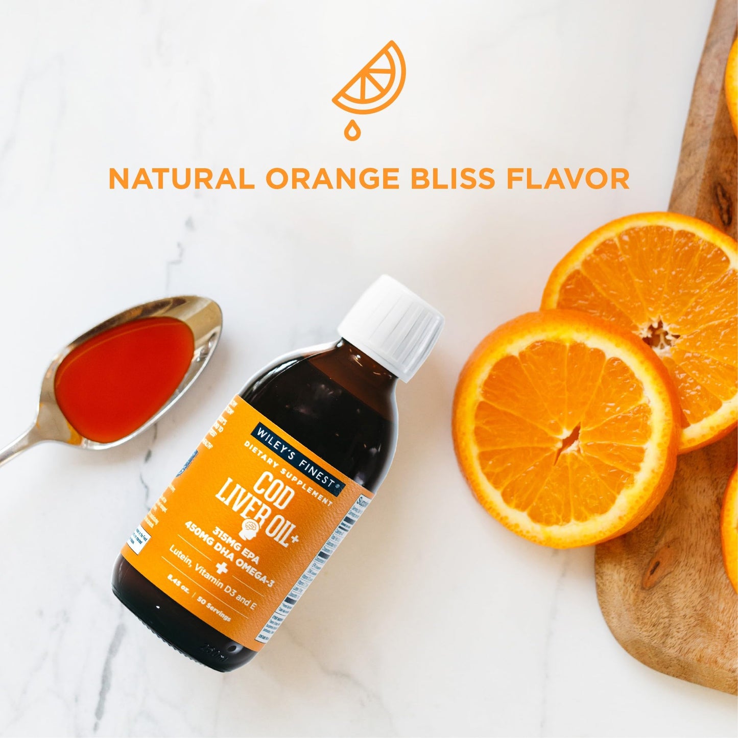 Wiley's Finest Cod Liver Oil - Orange Flavored Omega-3 Supplement | 765mg Omega-3s | 8.45 oz | 50 Servings