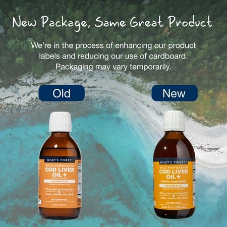 Wiley's Finest Cod Liver Oil - Orange Flavored Omega-3 Supplement | 765mg Omega-3s | 8.45 oz | 50 Servings