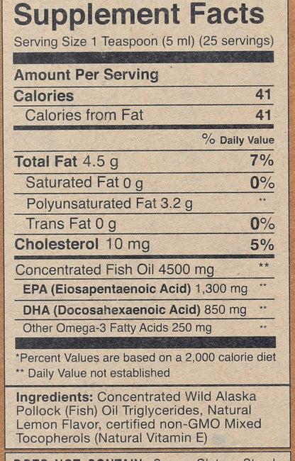 Wiley’s Finest Wild Alaskan Fish Oil Peak Omega-3 – Lemon Flavor, 2300mg EPA/DHA, 4.23 oz