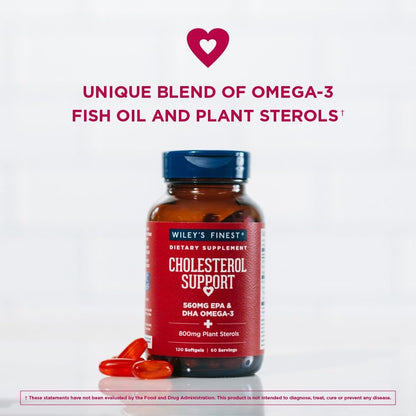 Wiley's Finest Wild Alaskan Fish Oil Cholesterol Support — Heart Health, 560mg Omega-3s, 120 Softgels