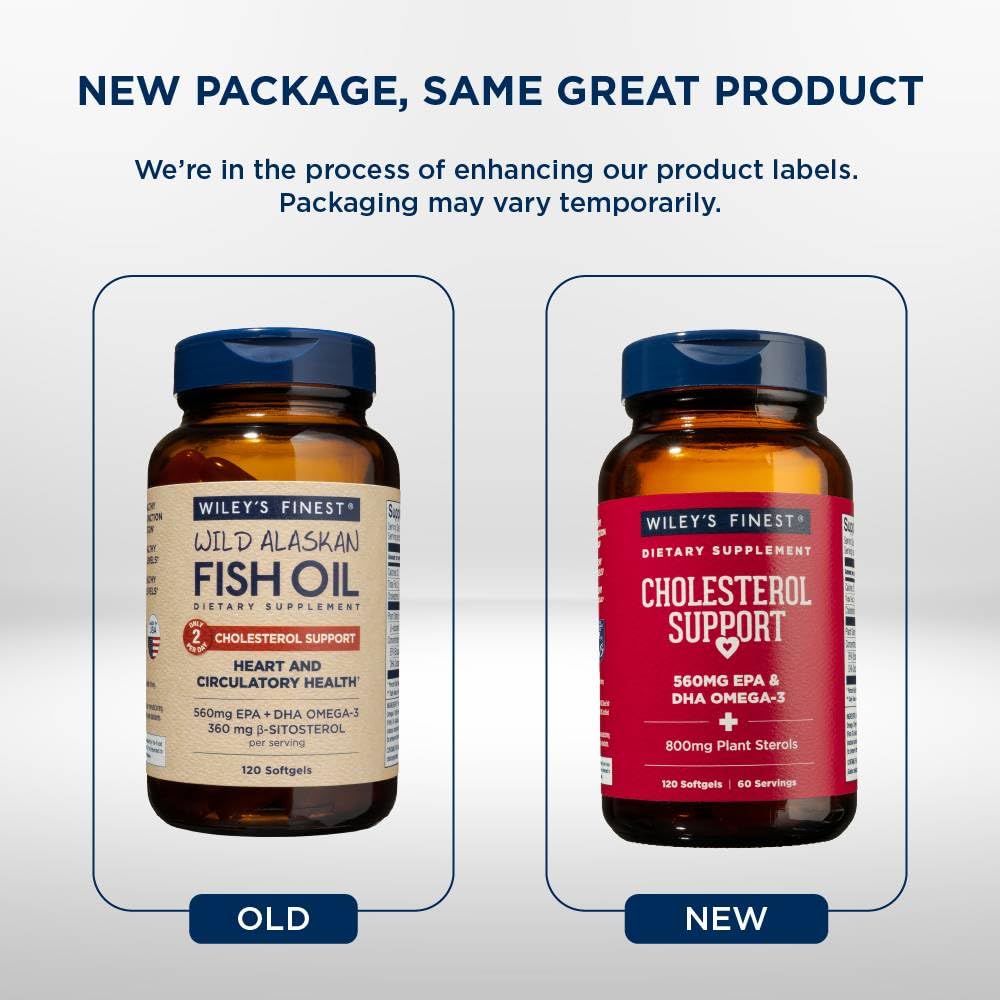 Wiley's Finest Wild Alaskan Fish Oil Cholesterol Support — Heart Health, 560mg Omega-3s, 120 Softgels