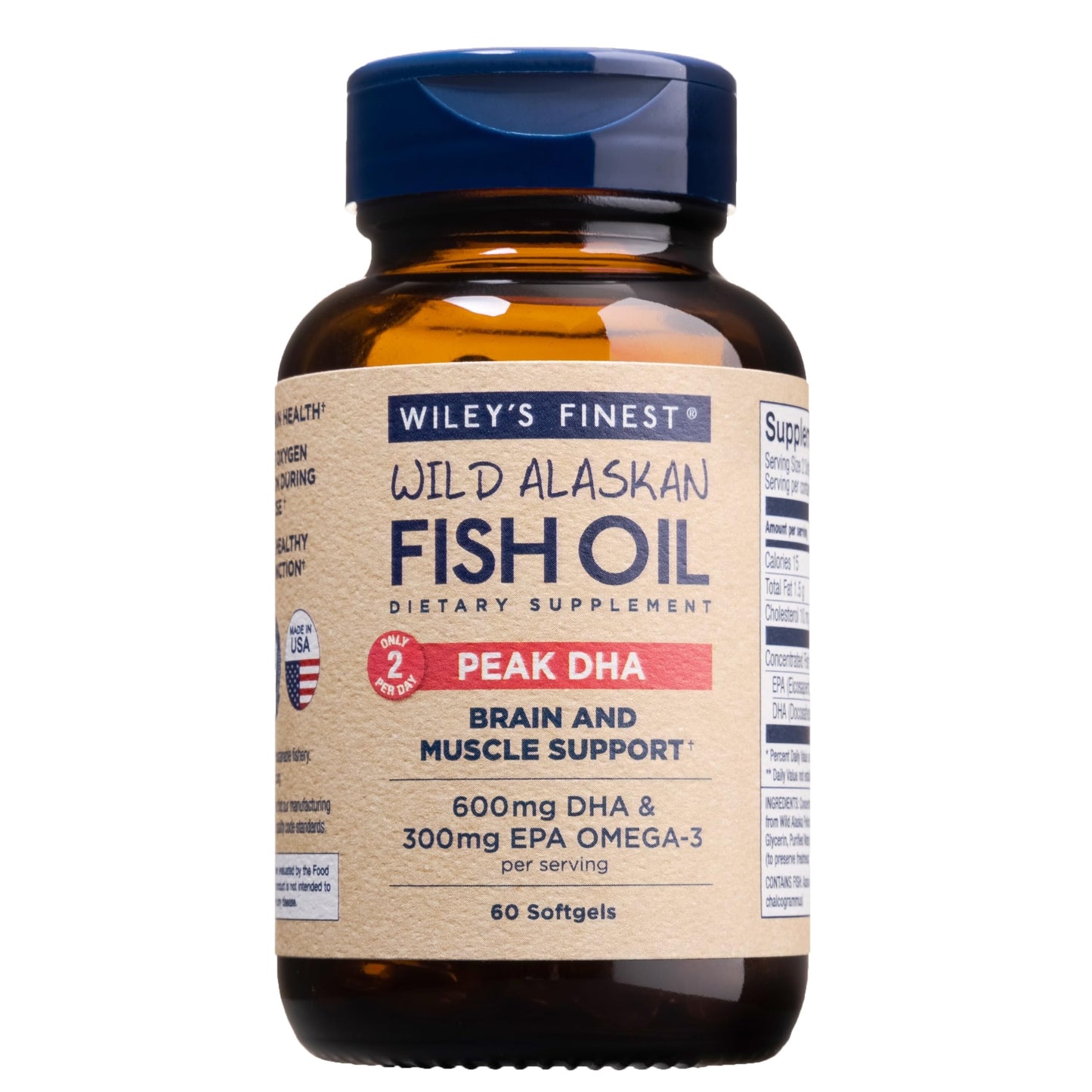 Wiley's Finest Wild Alaskan Fish Oil Peak DHA - 900mg Omega-3s - 60 Softgels (30 Servings)