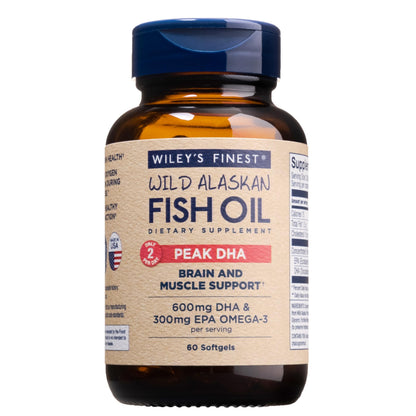 Wiley's Finest Wild Alaskan Fish Oil Peak DHA - 900mg Omega-3s - 60 Softgels (30 Servings)