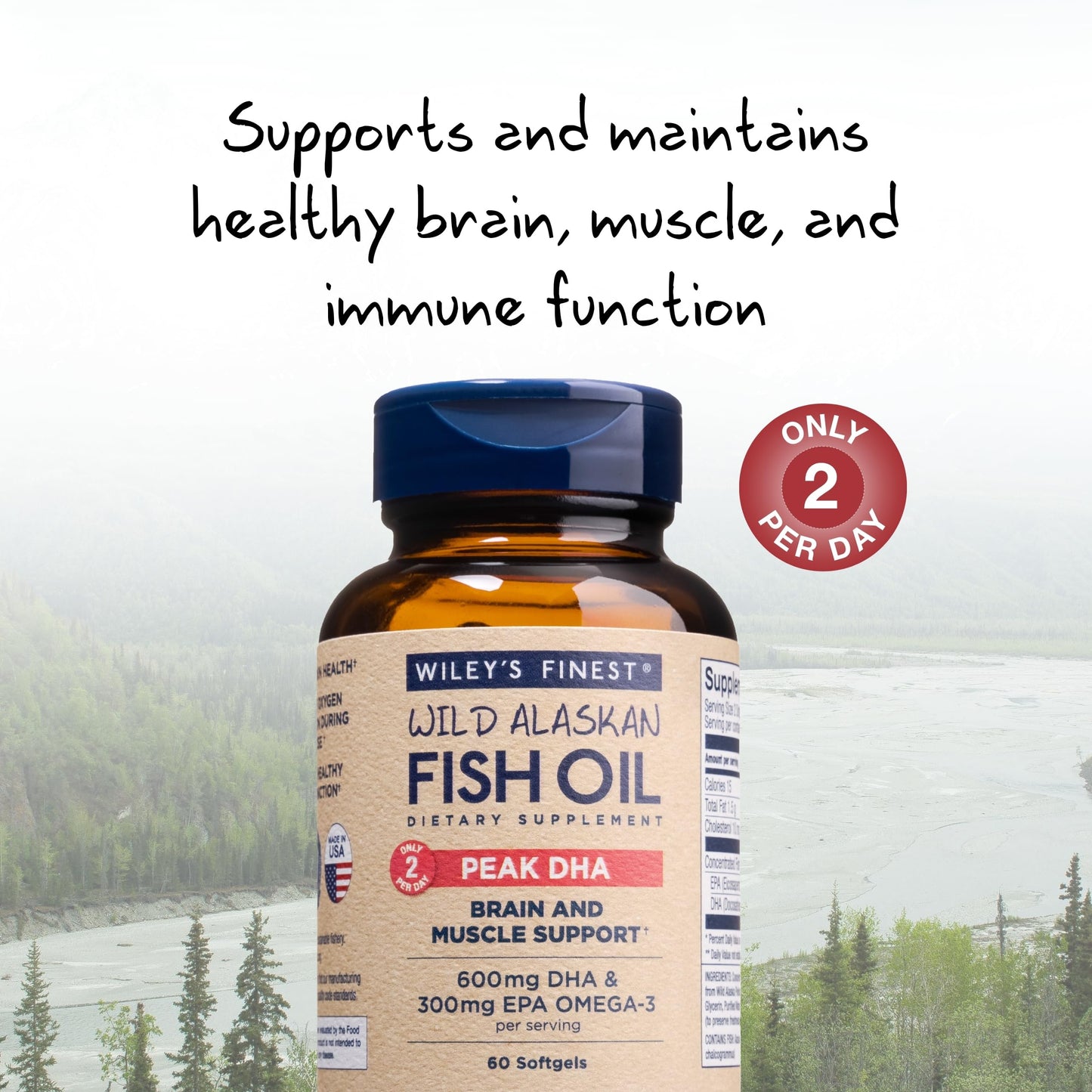 Wiley's Finest Wild Alaskan Fish Oil Peak DHA - 900mg Omega-3s - 60 Softgels (30 Servings)
