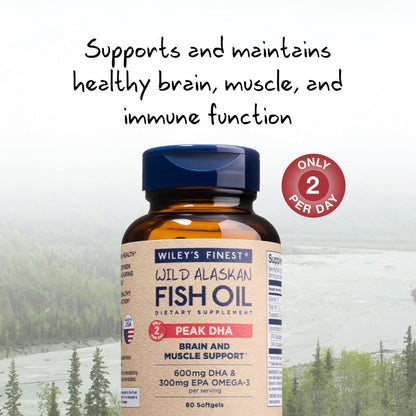 Wiley's Finest Wild Alaskan Fish Oil Peak DHA - 900mg Omega-3s - 60 Softgels (30 Servings)