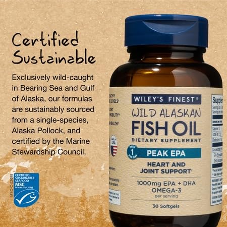Wiley's Finest Wild Alaskan Fish Oil Peak EPA - 1000mg Omega-3s, 30 Softgels