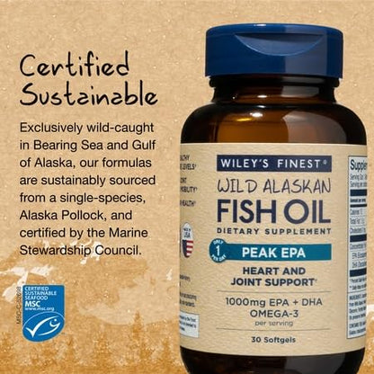 Wiley's Finest Wild Alaskan Fish Oil Peak EPA - 1000mg Omega-3s, 30 Softgels