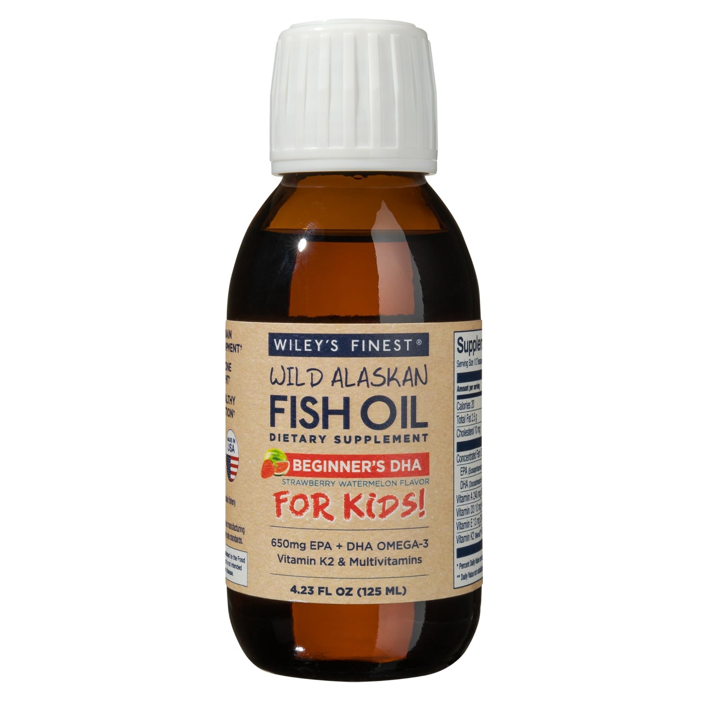 Wiley's Finest Wild Alaskan Beginner's DHA – Kids Liquid Fish Oil, 650 mg EPA/DHA, Strawberry Watermelon, 4.23 oz (50 Servings)