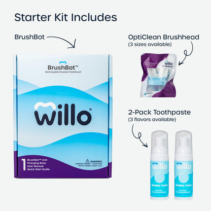 Willo BrushBot Kids U-Shaped Toothbrush Starter Kit – Rechargeable Smart Electric Toothbrush (Ages 5-7) with App