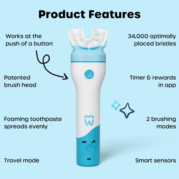 Willo BrushBot Kids U-Shaped Toothbrush Starter Kit – Rechargeable Smart Electric Toothbrush (Ages 5-7) with App