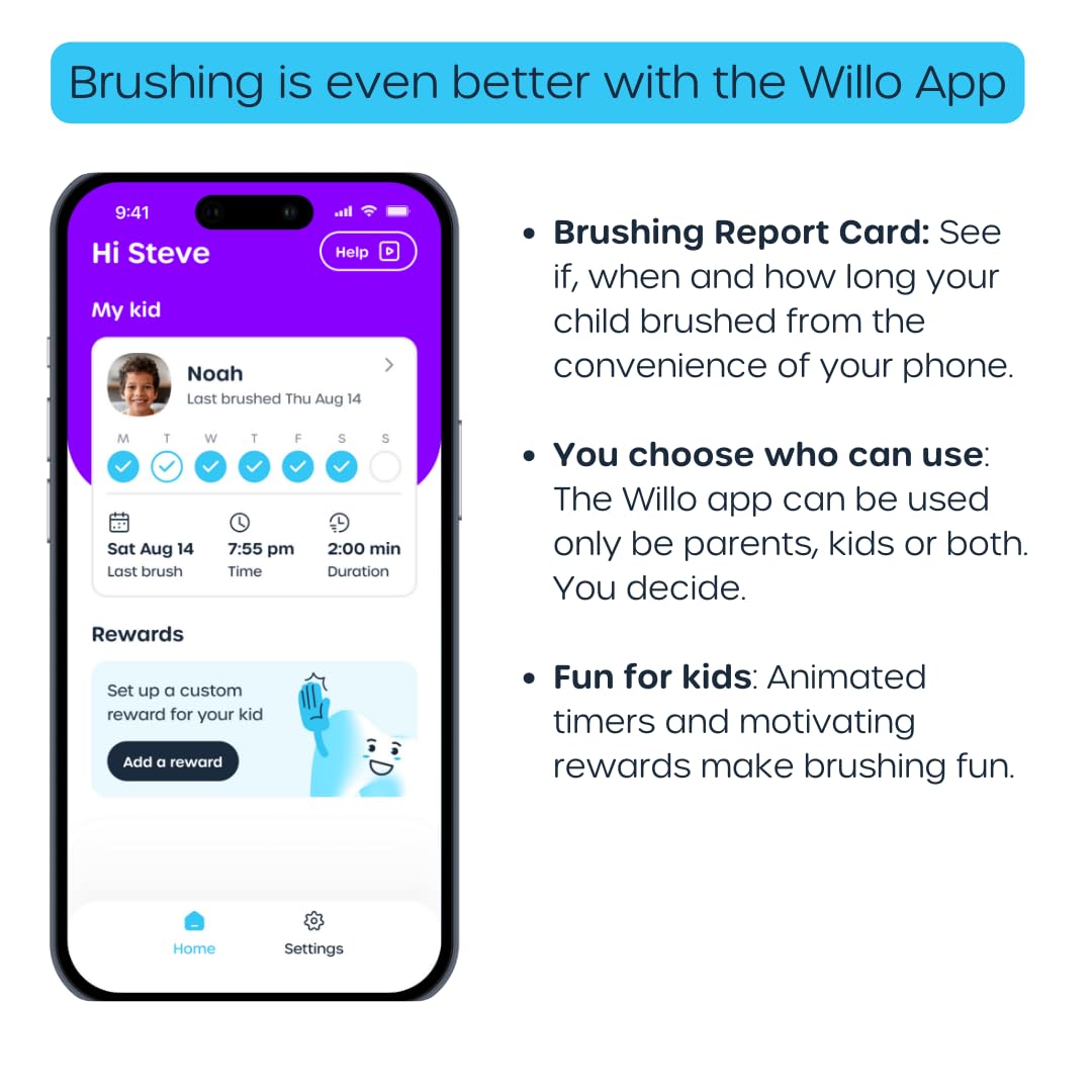 Willo Fully Automatic Kids U-Shaped Electric Toothbrush – 2 Timers, Deep-Cleans, Consistent Results | Bubble Twist Small (Ages 5-7)