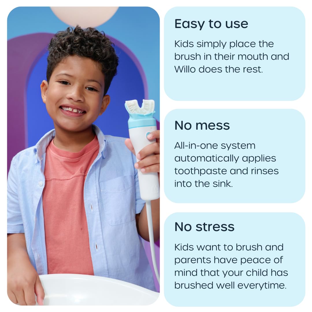 Willo Fully Automatic Kids U-Shaped Electric Toothbrush – 2 Timers, Deep-Cleans, Consistent Results | Bubble Twist Small (Ages 5-7)