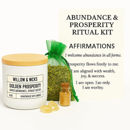 Golden Prosperity Candle Ritual Kit – 8oz Soy Candle by Willow & Wicks
