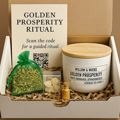 Golden Prosperity Candle Ritual Kit – 8oz Soy Candle by Willow & Wicks