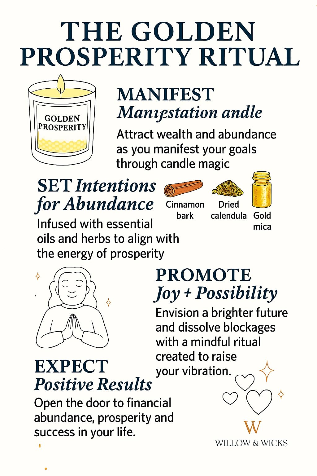 Golden Prosperity Candle Ritual Kit – 8oz Soy Candle by Willow & Wicks