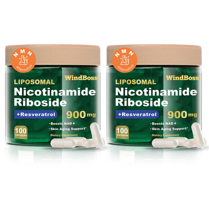 Windboss Liposomal NAD+ Supplement with NR & Resveratrol – NAD Booster for Cellular Energy, Anti-Aging, Metabolism (2pcs)