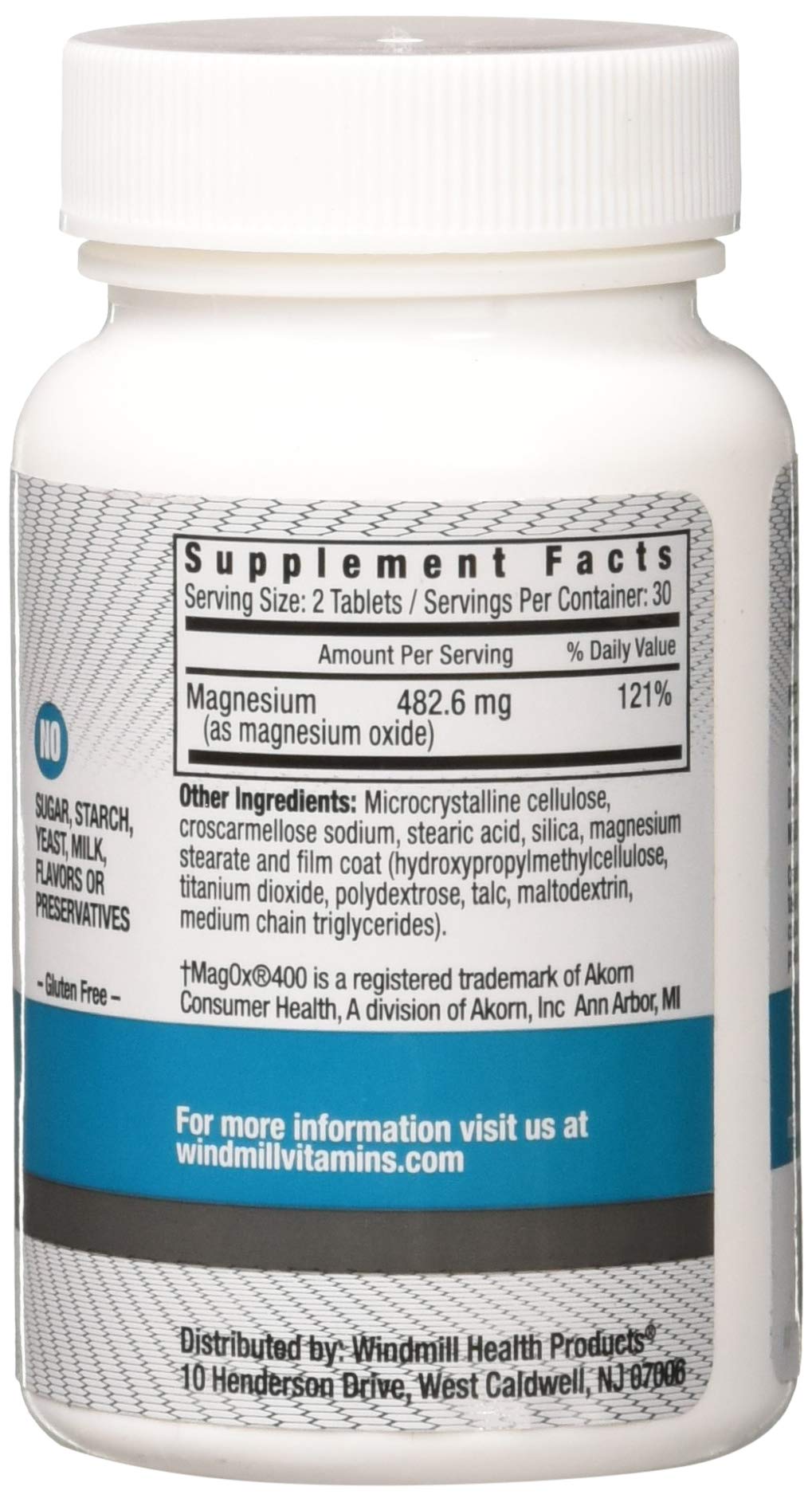 Windmill Magnesium Oxide 400 mg – Immune Support, Heart Health, Muscle Recovery | 60 Count