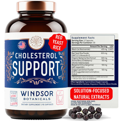 Windsor Botanicals Cholesterol Supplement – Bergamot, Berberine & Niacin | 90 Vegan Capsules