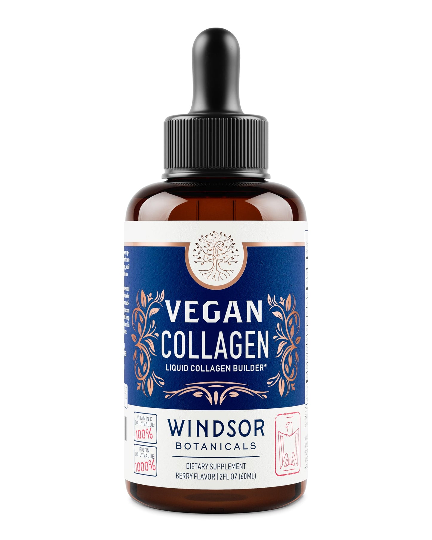 Windsor Botanicals Vegan Collagen Builder Liquid – 60-Day Supply | Vitamin C, Biotin, Hyaluronic Acid | Organic Fruits & Vegetables | 120ml