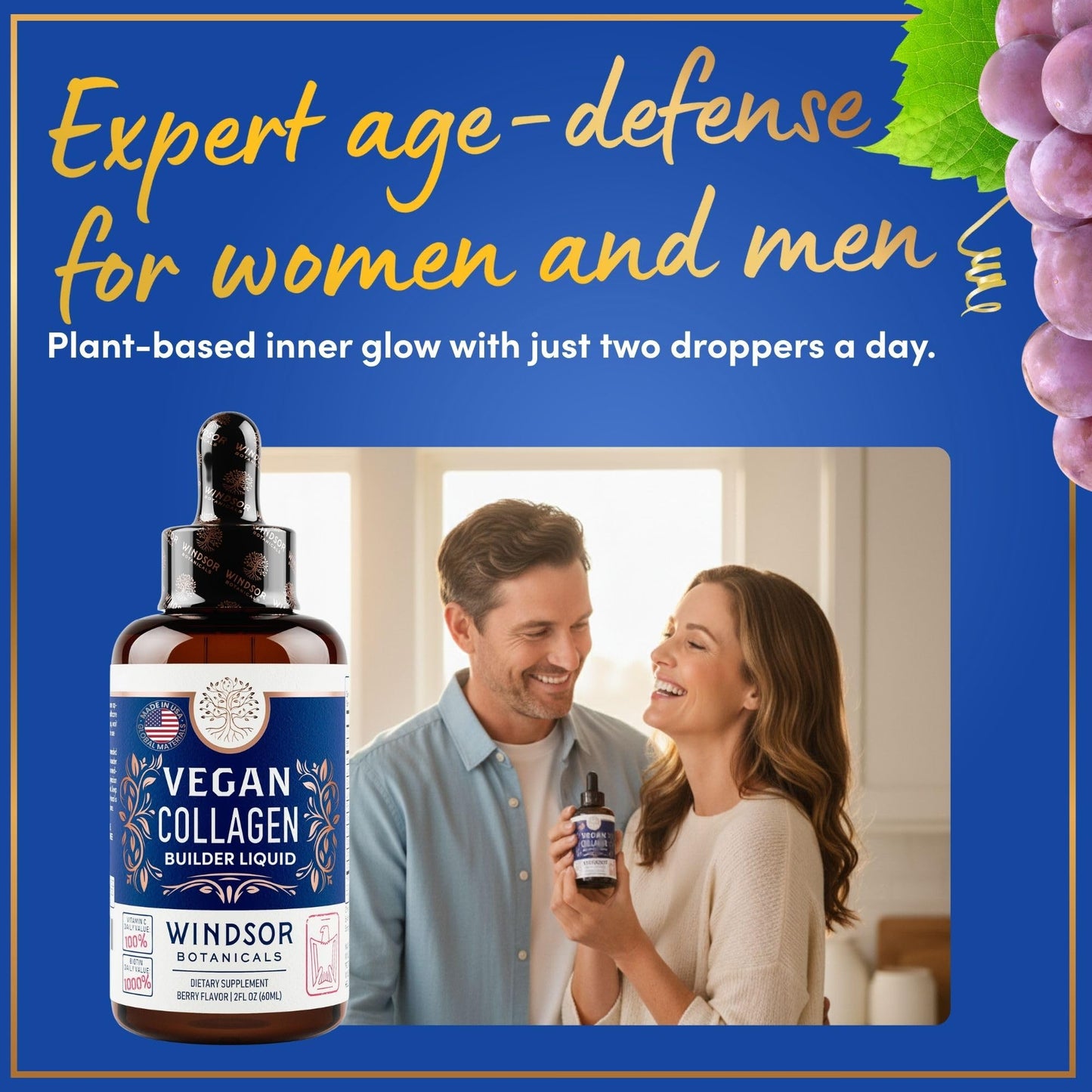 Windsor Botanicals Vegan Collagen Builder Liquid – 60-Day Supply | Vitamin C, Biotin, Hyaluronic Acid | Organic Fruits & Vegetables | 120ml