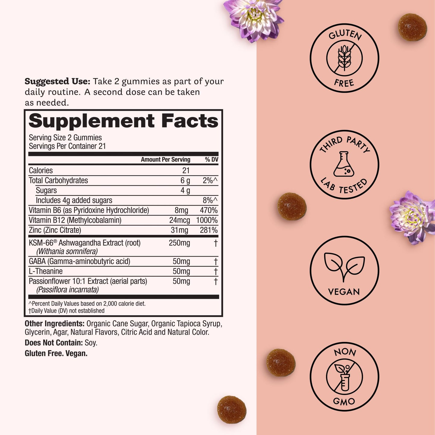 Winged Wellness Calm & Collected Gummies – Stress Support (KSM-66, L-Theanine, GABA) – Vegan & Gluten-Free Raspberry 42 Count