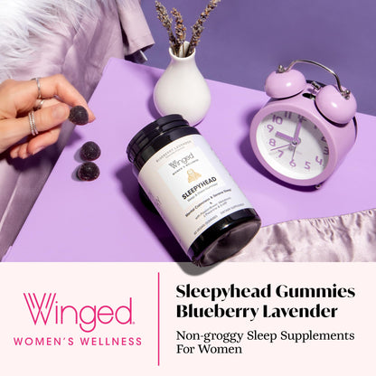 Winged Wellness Sleepyhead Gummies for Women – 3mg Melatonin Sleep Support, Blueberry Lavender, 30 Servings
