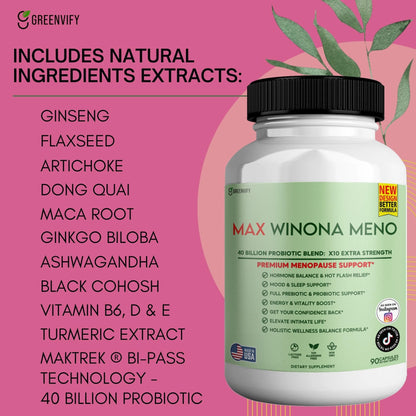 Winona Max Premium Menopause Support — 40B CFU Probiotic, 90 Capsules