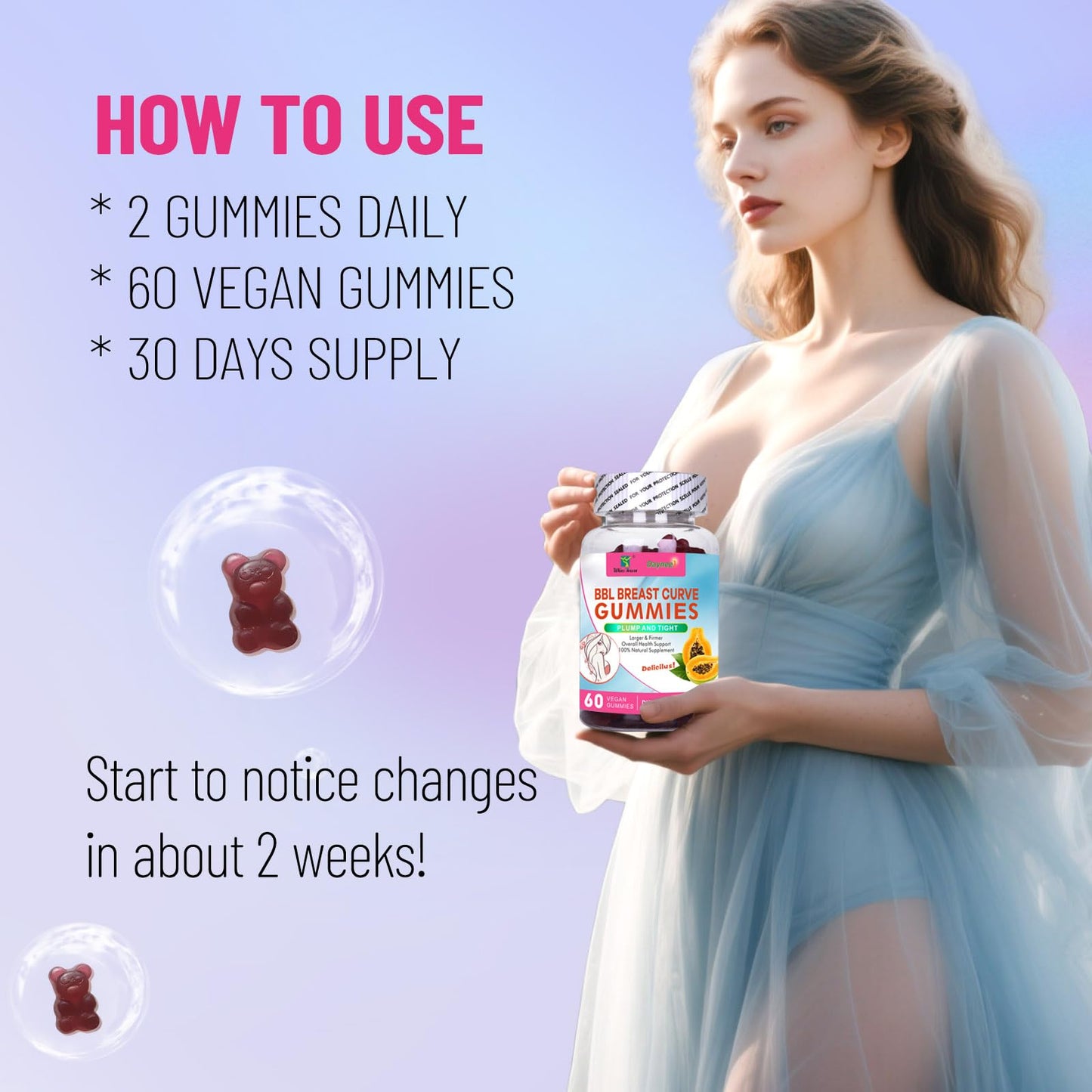 Wins Town BBL Chest Curve Gummies – Breast & Buttock Lift Supplements, Larger, Firming & Lifting, 60 Count