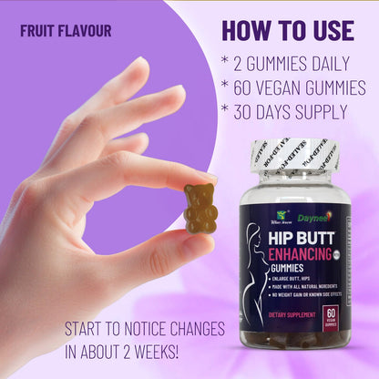 Wins Town Hip Butt Enhancement Gummies – Booty Multivitamin for Firm, Lifted Curves (60 Count)