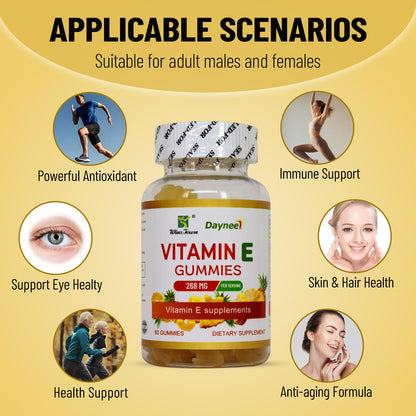 Wins Town Vitamin E Gummies 268mg – Pineapple, Vegan, Non-GMO, 60 Count | Immune, Skin & Eye Support