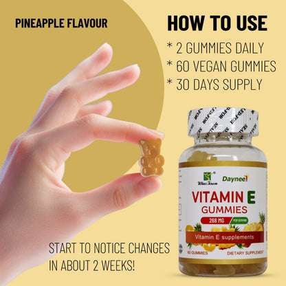 Wins Town Vitamin E Gummies 268mg – Pineapple, Vegan, Non-GMO, 60 Count | Immune, Skin & Eye Support