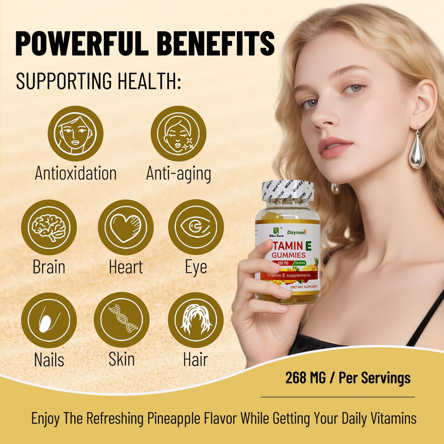 Wins Town Vitamin E Gummies 268mg – Pineapple, Vegan, Non-GMO, 60 Count | Immune, Skin & Eye Support