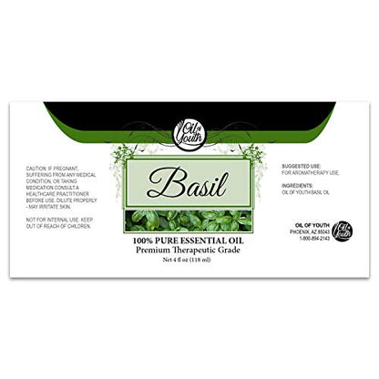 Oil of Youth Basil Essential Oil – Therapeutic Grade, 4 oz (Dropper)