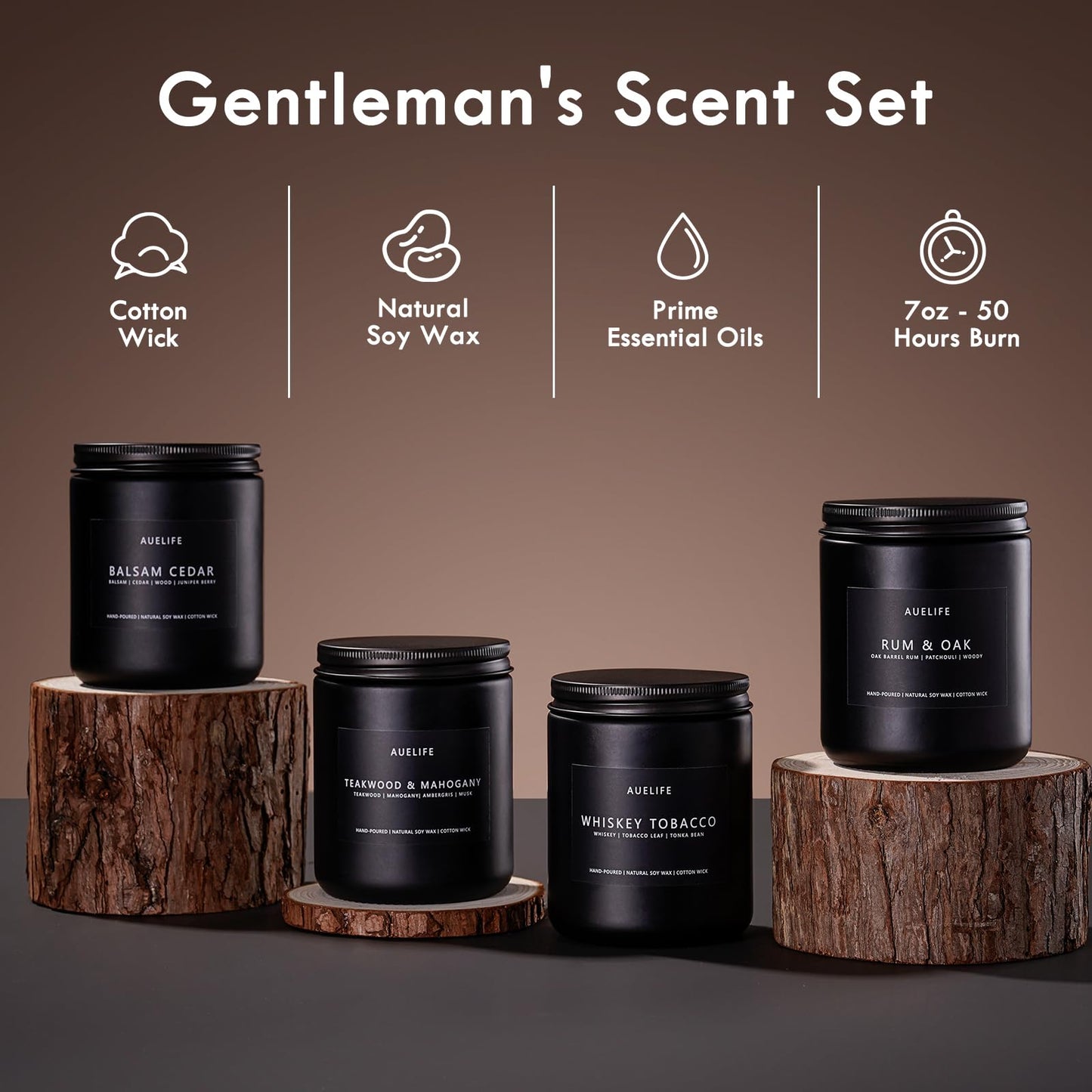 Winter Candle Gift Set for Men – 4 Soy Candles – Masculine Scents