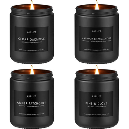 Winter Candle Gift Set for Men – 4 Pack Soy Candles (Cedar Oakmoss, Pine & Clove)